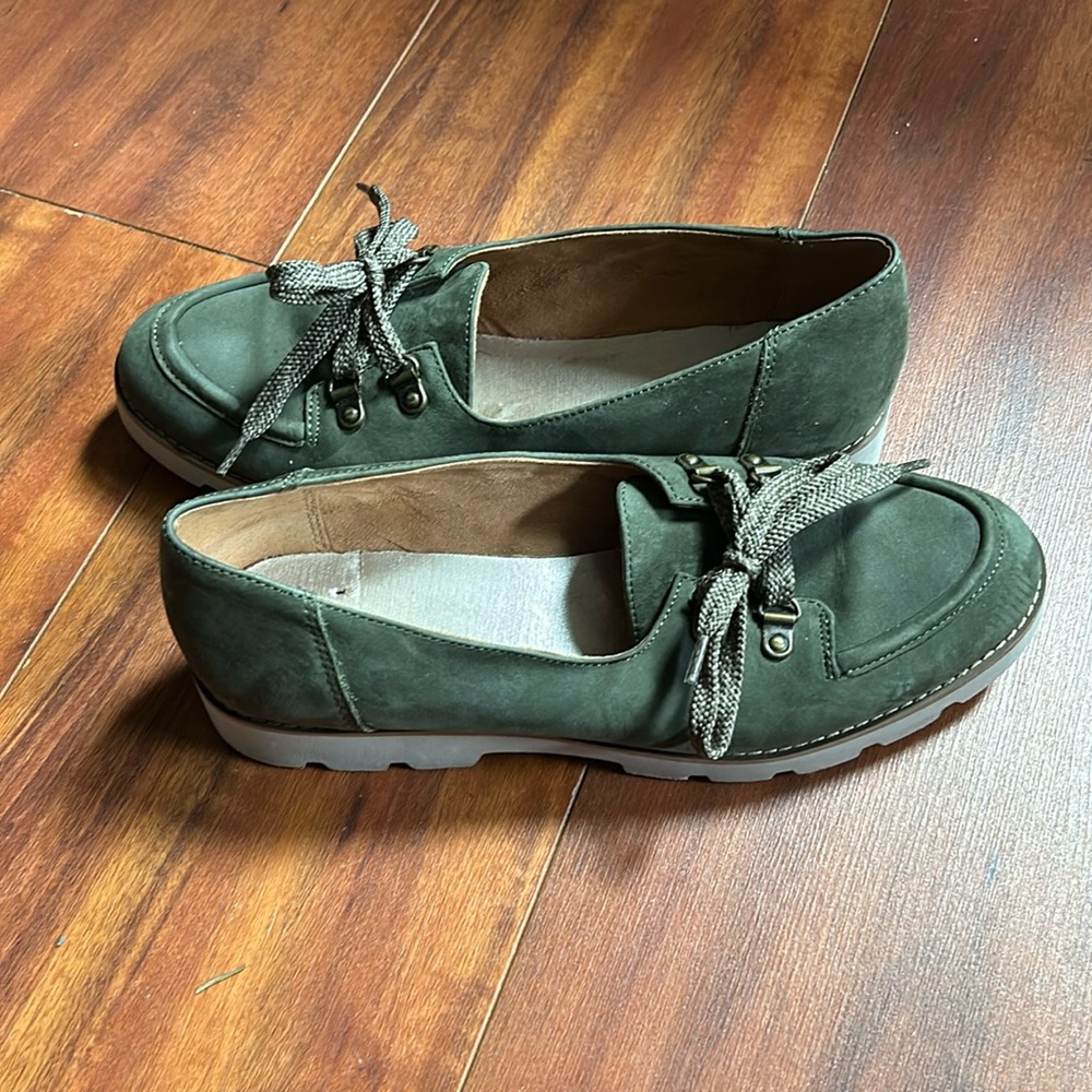 Vionics dark green suede loafers